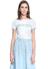 Wrangler - WRANGLER RINGER TEE REAL WHITE W7N0EVXW1. Wzór: kolorowy, nadruk