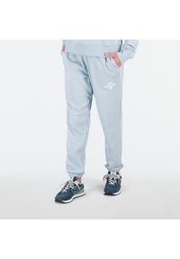 Spodnie damskie New Balance WP31508LAY – niebieskie. Kolor: niebieski. Materiał: poliester, dresówka, bawełna