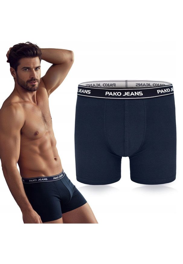 Bawełniane, Klasyczne Bokserki Męskie - Pako Jeans - Granatowe. Kolor: niebieski. Materiał: elastan, bawełna