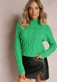 Renee - Zielony Sweter w Warkoczykowy Splot Mikke. Kolor: zielony. Materiał: dzianina, tkanina. Długość rękawa: długi rękaw. Długość: długie. Wzór: ze splotem. Styl: klasyczny #4