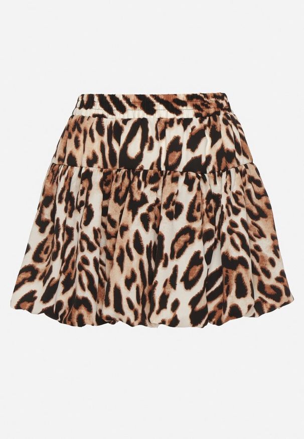 Born2be - Brązowa Panterkowa Spódnica Typu Bombka Ovinisse. Okazja: na co dzień. Kolor: brązowy. Wzór: motyw zwierzęcy. Styl: elegancki, casual