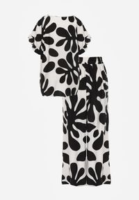 Born2be - Czarny Komplet z Wiskozy Bluzka z Falbankami i Szerokie Spodnie w Liście Thalla. Kolor: czarny. Materiał: wiskoza #5