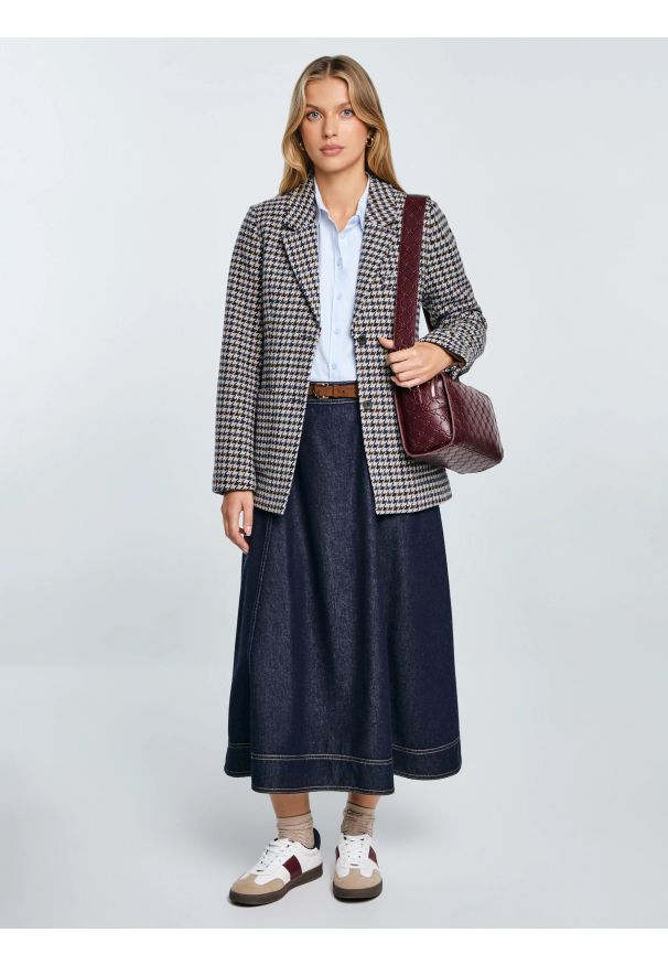 Big-Star - Marynarka damska slim w pepitkę z dodatkiem wełny Neida 000. Kolor: wielokolorowy. Materiał: wełna. Wzór: kolorowy, gładki. Styl: elegancki