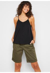 bonprix - Top na wąskich ramiączkach z lejącej wiskozy. Kolor: czarny. Materiał: wiskoza. Długość rękawa: na ramiączkach #1