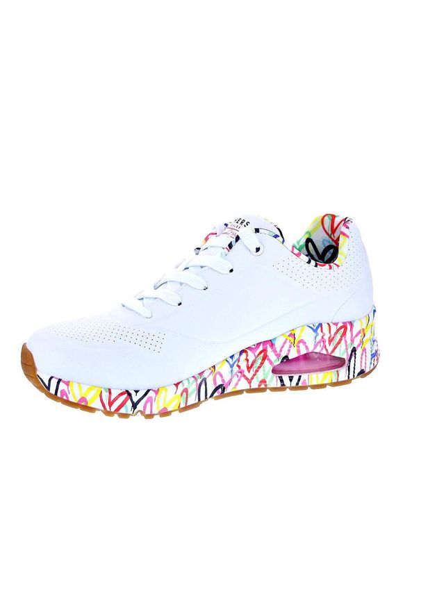 skechers - Buty na co dzień damskie SKECHERS UNO LOVING LOVE zdobienie w serca. Okazja: na co dzień. Kolor: wielokolorowy, biały. Wzór: aplikacja. Model: Skechers Sport. Sport: turystyka piesza
