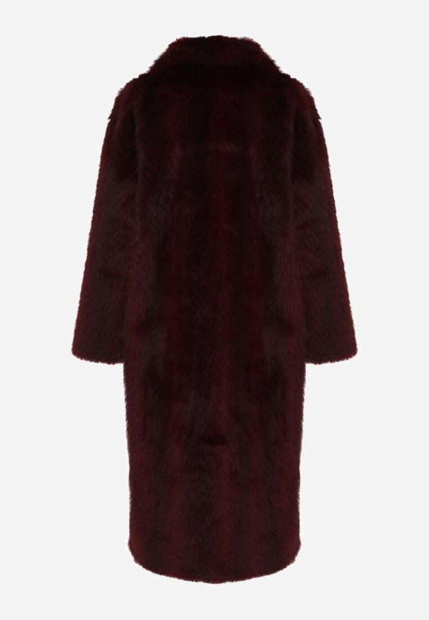Born2be - Bordowy Jednorzędowy Płaszcz Futerko o Klasycznym Kroju Yrelsha. Okazja: na co dzień. Kolor: czerwony. Materiał: futro. Styl: klasyczny