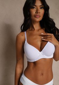 Renee - Biały Gładki Biustonosz o Klasycznym Fasonie Zdobiony Kokardką Caloris. Kolor: biały. Wzór: aplikacja, gładki #1