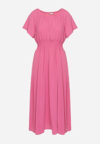 Born2be - Różowa Sukienka z Krótkim Rękawem i Gumką w Pasie Oilleria. Kolor: różowy. Długość rękawa: krótki rękaw #5