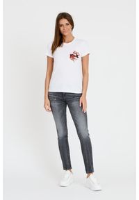 Karl Lagerfeld - KARL LAGERFELD Biały damski t-shirt ikonik lny, Rozmiar XS. Kolor: biały. Materiał: len #4