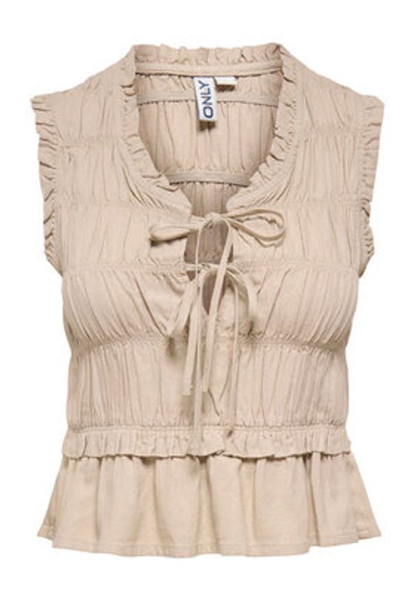 only - ONLY Bluzka Goa 15363693 Beżowy Regular Fit. Kolor: beżowy. Materiał: len