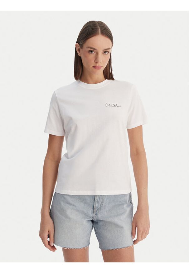 Calvin Klein T-Shirt Calvin Klein-Lv047E809G Yaa LV047E809G Biały Classic Fit. Kolor: biały. Materiał: bawełna