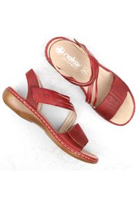 Skórzane komfortowe sandały damskie na rzepy czerwone Rieker 65964-35. Zapięcie: rzepy. Kolor: czerwony. Materiał: skóra #7