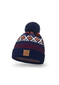Ciepła czapka zimowa w norweskie wzory PaMaMi - Granatowy. Kolor: niebieski. Materiał: poliamid, akryl. Wzór: kolorowy, ze splotem. Sezon: zima. Styl: sportowy #1