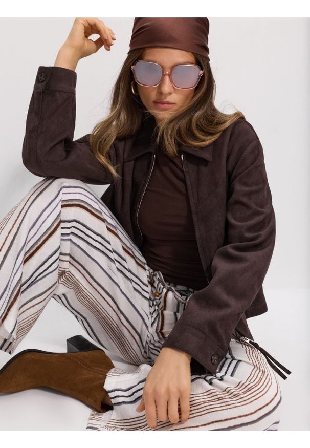 Sinsay - Spodnie wide leg w paski z wiskozą - wielobarwny. Wzór: paski