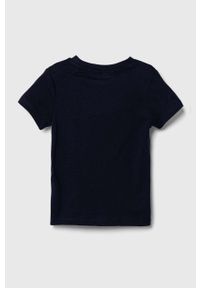 Guess t-shirt bawełniany dziecięcy kolor granatowy z aplikacją. Kolor: niebieski. Materiał: bawełna. Wzór: aplikacja. Styl: klasyczny #2