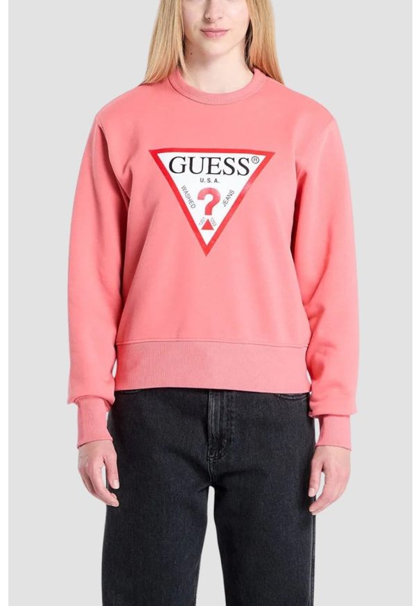 Guess - GUESS Różowa bluza damska Original Fleece, Rozmiar L. Kolor: różowy
