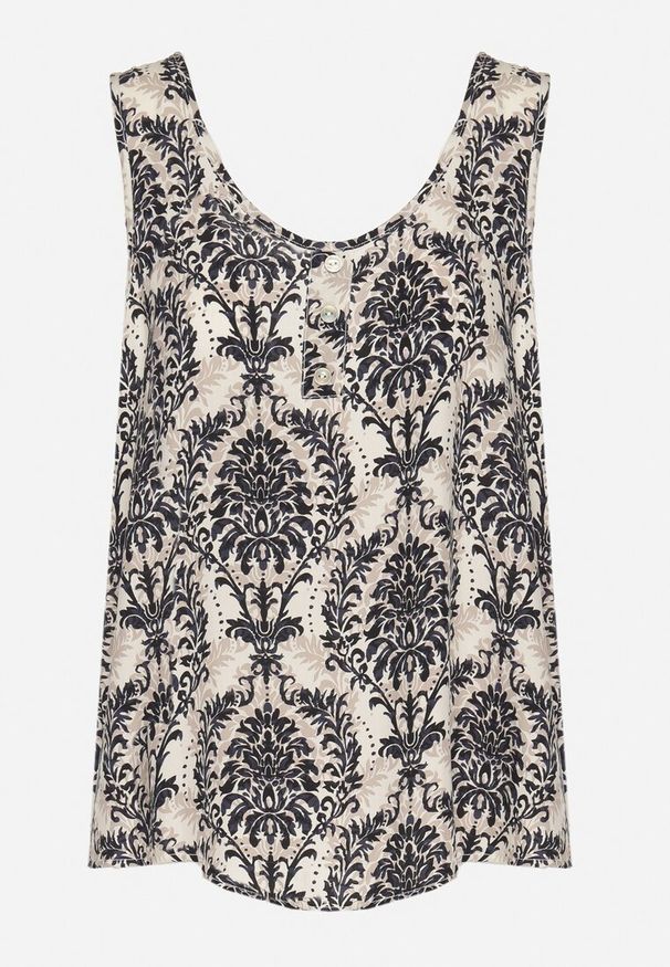 Born2be - Czarno-Beżowa Bluzka z Bawełny ze Wzorem Boho Napolea. Kolor: czarny. Materiał: bawełna. Styl: boho