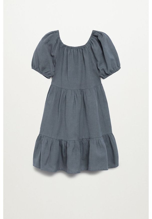 Mango Kids - Sukienka dziecięca Lucia 116-164 cm. Kolor: szary. Materiał: tkanina, len, materiał, bawełna. Długość rękawa: krótki rękaw. Wzór: gładki. Typ sukienki: oversize