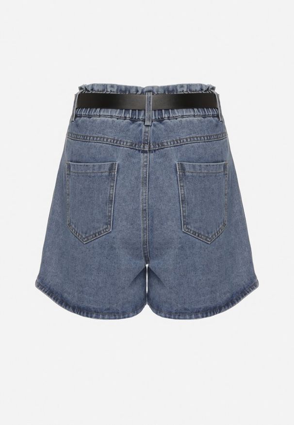 Born2be - Niebieskie Szorty Jeansowe z Ozdobnymi Przeszyciami Gumką w Talii i Paskiem Alariana. Okazja: na co dzień. Kolor: niebieski. Materiał: jeans. Styl: klasyczny, elegancki, casual