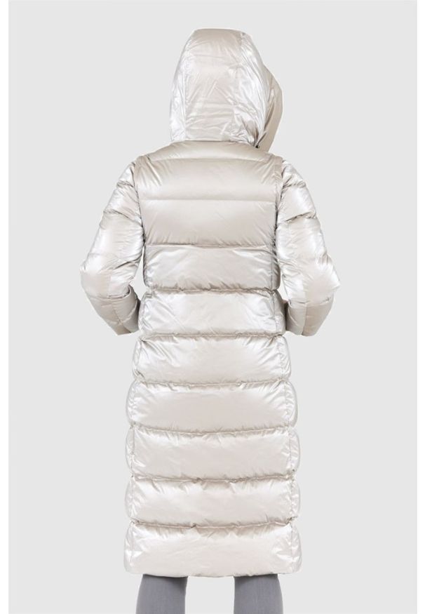 Hetrego - HETREGO Beżowy błyszczący płaszcz damski puchowy z odpinanymi rękawami summer, Rozmiar 36 EU - 40 IT. Kolor: beżowy. Materiał: puch