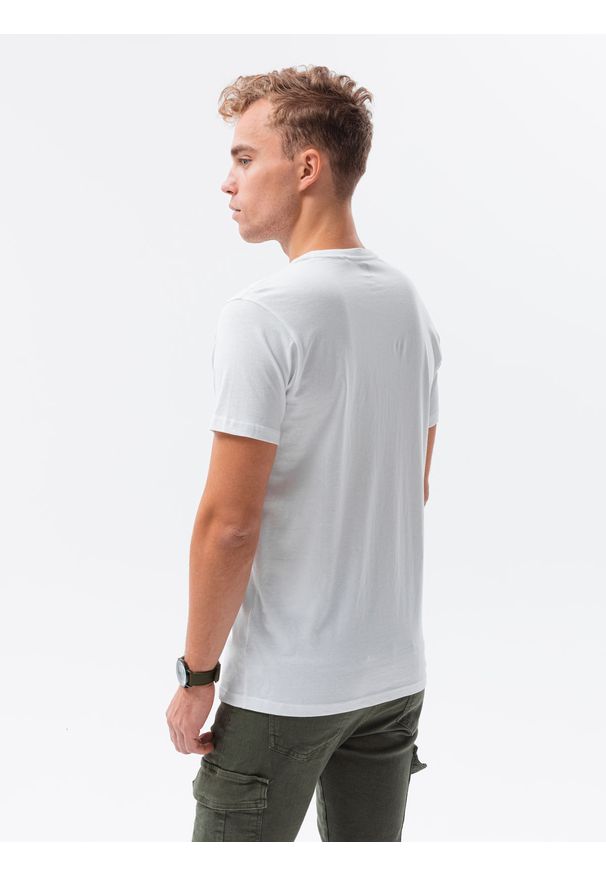 Ombre Clothing - T-shirt męski z nadrukiem S1434 V-2A - biały - XXL. Kolor: biały. Materiał: bawełna. Wzór: nadruk. Styl: klasyczny