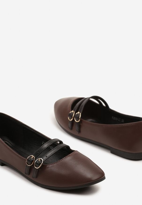 Born2be - Brązowe Balerinki z Dwoma Paseczkami Davivira. Okazja: na co dzień. Kolor: brązowy. Materiał: jeans. Obcas: na obcasie. Styl: elegancki, casual. Wysokość obcasa: niski