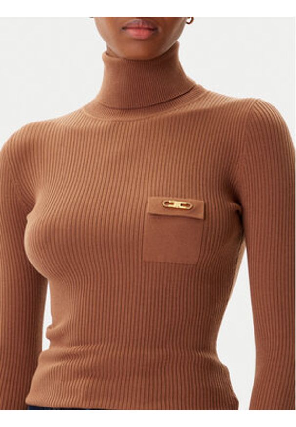 Elisabetta Franchi Golf MK-11B-56E2-V290 Brązowy Slim Fit. Typ kołnierza: golf. Kolor: brązowy. Materiał: syntetyk