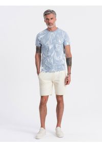 Ombre Clothing - Dzianinowe spodenki męskie ze ściągaczem i kieszeniami - kremowe V12 OM-SRBS-0139 - XXL. Kolor: kremowy. Materiał: dzianina. Wzór: aplikacja. Styl: wakacyjny #5