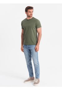 Ombre Clothing - T-shirt męski klasyczny bawełniany BASIC - khaki V6 OM-TSBS-0146 - XXL. Okazja: na co dzień. Kolor: brązowy. Materiał: bawełna. Wzór: jednolity. Styl: klasyczny #6