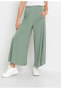 bonprix - Spodnie culotte z dżerseju, z szerokimi nogawkami. Kolor: zielony. Materiał: jersey