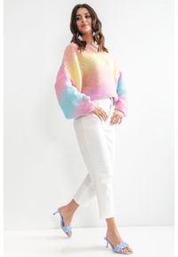 e-margeritka - Sweter oversize kolorowy z szerokimi rękawami - l/xl. Materiał: poliester, poliamid, akryl, wełna, materiał. Długość: krótkie. Wzór: kolorowy. Sezon: wiosna #1