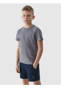 4F JUNIOR - T-shirt gładki chłopięcy - szary. Okazja: na co dzień. Kolor: szary. Materiał: jersey, bawełna, dzianina. Długość rękawa: krótki rękaw. Długość: krótkie. Wzór: gładki. Styl: casual, sportowy