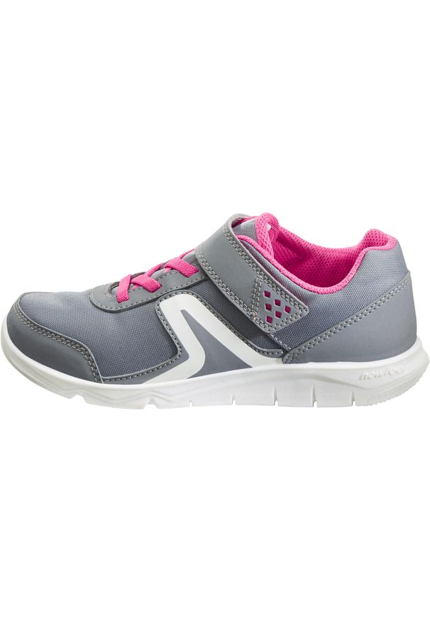 Decathlon - Buty sportowe dla dzieci Newfeel PW 100. Zapięcie: rzepy. Kolor: biały, szary, różowy, wielokolorowy. Materiał: kauczuk. Szerokość cholewki: normalna