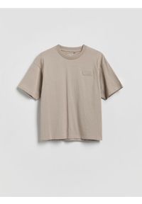 Reserved - Bawełniany t-shirt - beżowy. Kolor: beżowy. Materiał: bawełna