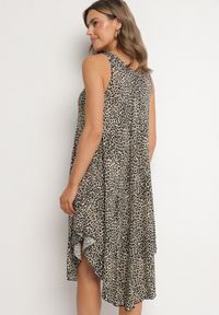 Born2be - Jasnobeżowa Rozkloszowana Sukienka z Bawełny w Panterkę Natiloria. Okazja: na co dzień. Kolor: beżowy. Materiał: bawełna. Długość rękawa: długi rękaw. Wzór: motyw zwierzęcy. Styl: casual, elegancki #2