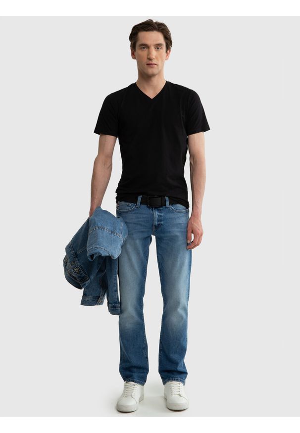 Big-Star - Koszulka męska v-neck z bawełny supima Supiclassicov 906. Kolor: czarny. Materiał: bawełna. Długość: długie. Styl: klasyczny