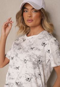 Renee - Biały T-shirt z Bawełny z Motylkami Tenelesa. Okazja: na co dzień. Kolor: biały. Materiał: bawełna. Sezon: wiosna. Styl: klasyczny, elegancki, casual