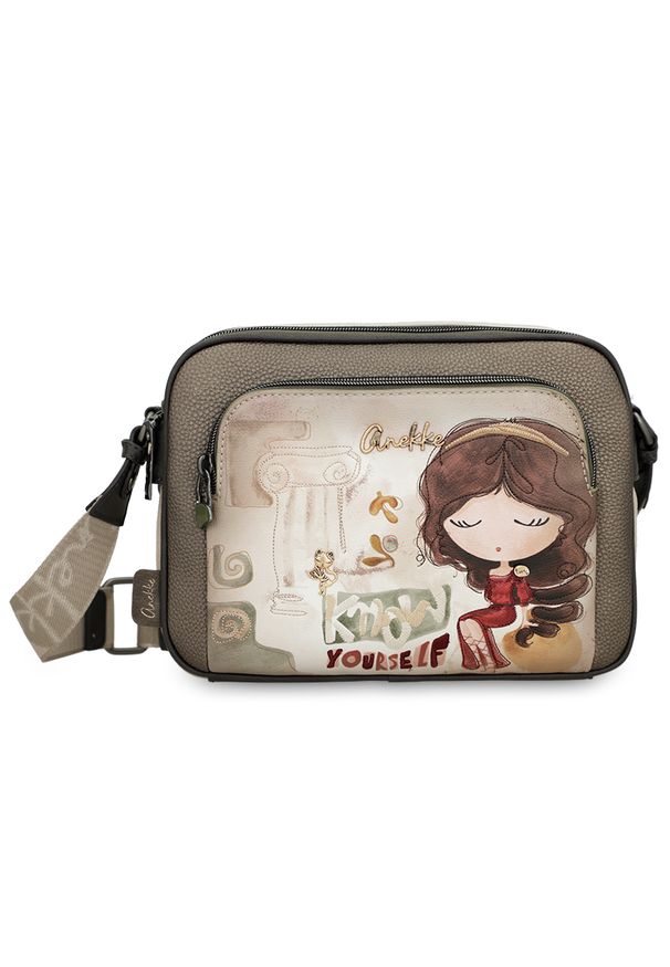 Torebka damska Anekke, mała zapinana na zamek z regulowanym paskiem na ramię, multikolor, 42703-516. Kolor: brązowy. Wzór: aplikacja, haft. Dodatki: z haftem. Materiał: zdobione. Styl: elegancki, casual. Rodzaj torebki: na ramię