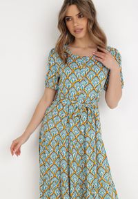 Born2be - Miętowa Sukienka Melenope. Kolor: miętowy. Materiał: tkanina, materiał, wiskoza. Długość rękawa: krótki rękaw. Wzór: nadruk, kolorowy. Styl: wakacyjny, klasyczny. Długość: maxi #3