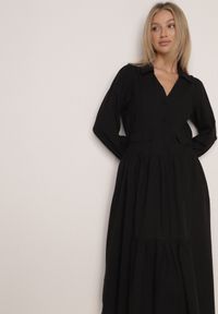 Born2be - Czarna Bawełniano-Wiskozowa Sukienka Koszulowa z Imitacją Kieszeni Biriala. Okazja: na co dzień. Kolor: czarny. Materiał: wiskoza, bawełna. Typ sukienki: koszulowe. Styl: casual, elegancki, klasyczny #4