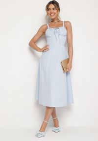 Born2be - Niebieska Rozkloszowana Gorsetowa Sukienka Vices Ozdobiona Wiązaniem Ralethea. Typ kołnierza: dekolt gorset. Kolor: niebieski. Długość rękawa: na ramiączkach. Wzór: aplikacja. Typ sukienki: gorsetowe. Styl: elegancki #4