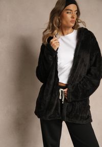 Renee - Czarna Bluza Futerko na Suwak z Kapturem Talatila. Okazja: na co dzień, na spacer. Typ kołnierza: kaptur. Kolor: czarny. Materiał: futro. Długość rękawa: długi rękaw. Długość: długie. Styl: casual #3