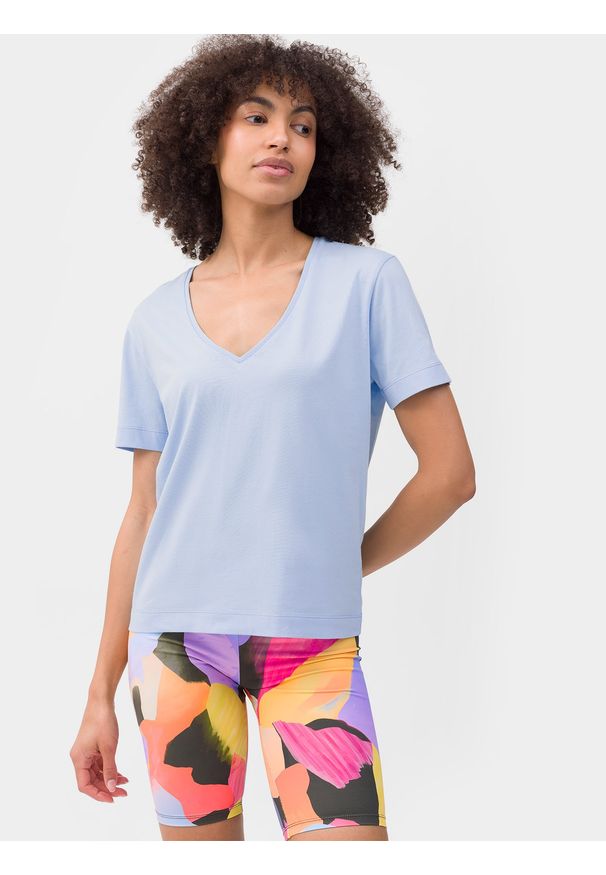 4f - T-shirt regular z dodatkiem bawełny organicznej damski. Kolor: niebieski. Materiał: bawełna