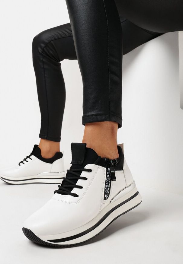 Born2be - Biało-Czarne Sneakersy Elorwin. Okazja: na co dzień. Nosek buta: okrągły. Kolor: biały. Materiał: materiał, tkanina. Szerokość cholewki: normalna