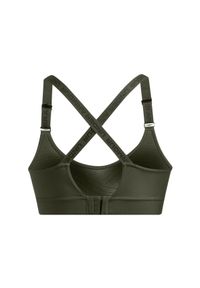 Biustonosz treningowy damski Under Armour UA Infinity Mid 2.0 Bra - khaki. Kolor: brązowy, wielokolorowy, oliwkowy. Materiał: elastan, poliester. Rodzaj stanika: różne sposoby noszenia, odpinane ramiączka. Sport: kolarstwo, fitness