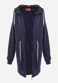 Born2be - Granatowa Bluza Długa z Kapturem Rhodippe. Typ kołnierza: kaptur. Kolekcja: plus size. Kolor: niebieski. Materiał: polar. Długość: długie #8
