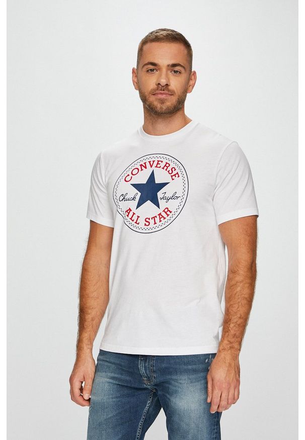 Converse - T-shirt. Okazja: na co dzień. Kolor: biały. Materiał: dzianina. Wzór: nadruk. Styl: casual