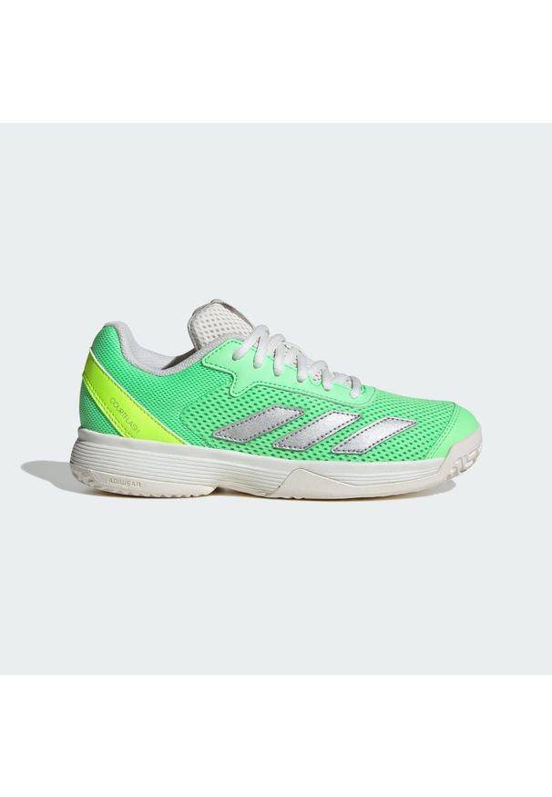 Adidas - Buty Courtflash Tennis Kids. Kolor: szary, niebieski, wielokolorowy, żółty. Materiał: materiał. Sport: turystyka piesza, tenis