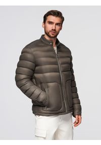 Ombre Clothing - Klasyczna pikowana kurtka męska ze stójką – oliwkowa V3 - Rozmiar: L. Okazja: na co dzień. Typ kołnierza: kołnierzyk stójkowy. Kolor: oliwkowy. Materiał: poliester, materiał. Wzór: kolorowy. Styl: klasyczny
