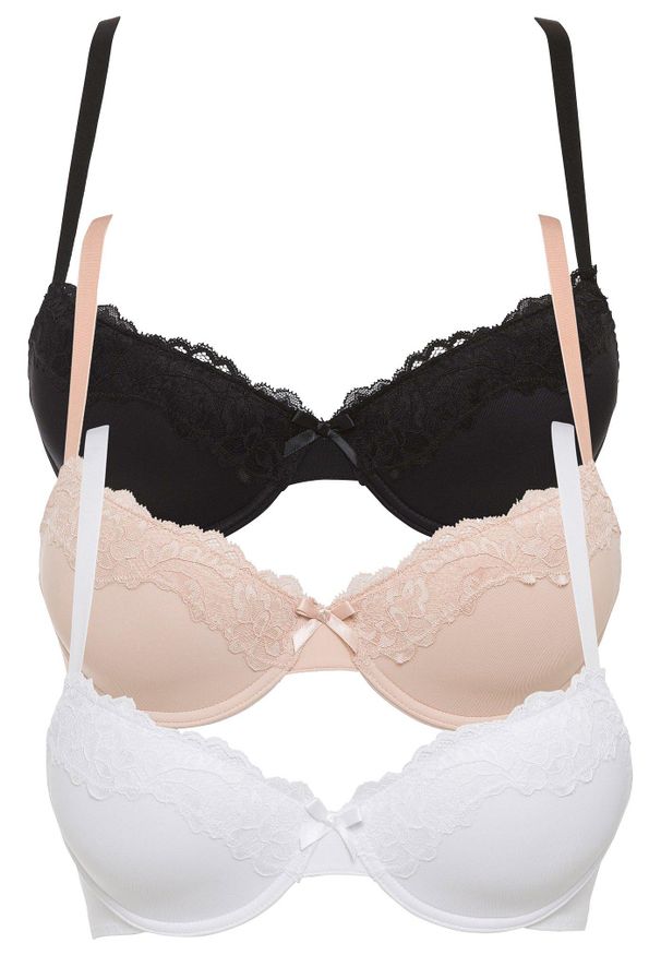 bonprix - Biustonosz z usztywnianymi miseczkami z poliamidu z recyklingu (3 szt.). Kolor: czarny. Materiał: poliamid